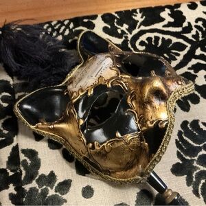 Elegant Black and Gold Cat Mask